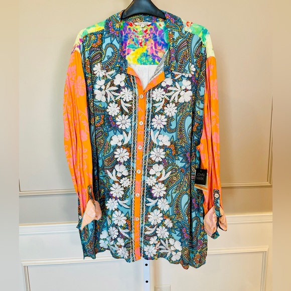 John Mark Tops - John Mark NWT 3X Button Down Blouse Top Embroidered Roll Tab Sleeves Floral $139